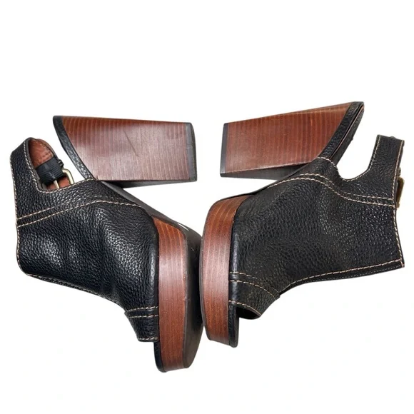 VTG Lucky Brand Black Leather Paola Peep Toe Block Heel Sling Back Size 9 READ - Picture 6 of 12